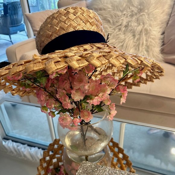 Vintage Hat Tan Cello Weave Wide Brim High Crown 1960 Style Mr John Sophisticate main image 5
